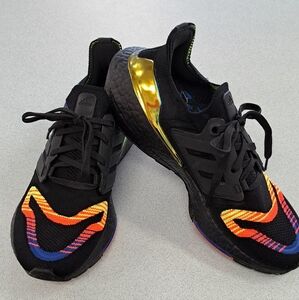 Adidas Men’s Black Ultraboost Running Shoes with Multicolor Knit Accents